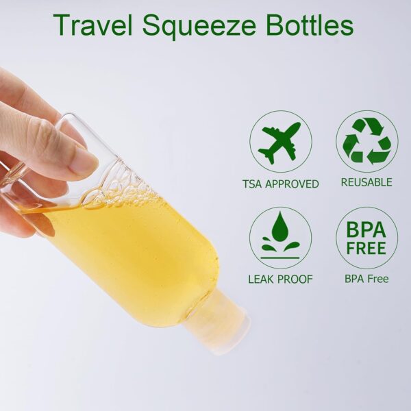 Travel Size Containers Plastic Travel Bottles Leak Proof Squeeze Bottles with Flip Cap TSA Approved 3.4oz/100ml Travel Bottles for Toiletries, Shampoo, Conditioner & Lotion (5 Pack) - Image 2